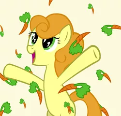 Size: 7556x7246 | Tagged: safe, artist:ironm17, derpibooru import, carrot top, golden harvest, earth pony, pony, absurd resolution, apple rain, bipedal, carrot, female, food, happy, mare, solo, that pony sure does love carrots, wingding eyes