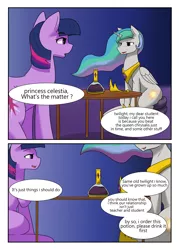 Size: 2591x3624 | Tagged: safe, artist:grey-horse, derpibooru import, princess celestia, twilight sparkle, pony, comic:above friend below lover, comic, dialogue