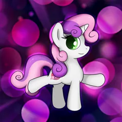 Size: 2539x2539 | Tagged: safe, artist:conniethecasanova, artist:flamevulture17, derpibooru import, edit, sweetie belle, pony, unicorn, cute, extended trot pose, female, filly, high res, raised hoof, smiling, solo, wallpaper, wallpaper edit