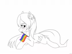 Size: 1600x1200 | Tagged: safe, artist:chickenbrony, derpibooru import, oc, unofficial characters only, pony, my little brony risovach, clothes, female, gay pride flag, lgbt, lineart, mare, monochrome, neo noir, partial color, pride, pride flag, simple background, solo, stockings, thigh highs, white background