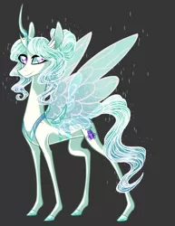 Size: 1314x1700 | Tagged: safe, artist:australian-senior, derpibooru import, oc, oc:princess iridescence, unofficial characters only, changeling, changepony, hybrid, pony, pandoraverse, changeling oc, colored hooves, gray background, magical lesbian spawn, next generation, offspring, parent:princess celestia, parent:queen chrysalis, parents:chryslestia, pink eyes, simple background, solo