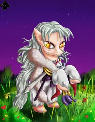 Size: 2500x3200 | Tagged: safe, artist:katakiuchi4u, derpibooru import, ponified, demon pony, pony, anime, clothes, commission, crossover, inuyasha, male, rearing, sesshoumaru, solo, stallion