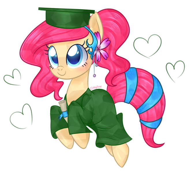 Size: 3713x3401 | Tagged: safe, artist:kaikururu, derpibooru import, oc, oc:bloom flower, unofficial characters only, crystal pony, pony, clothes, female, graduation, graduation cap, hat, mare, simple background, solo, transparent background