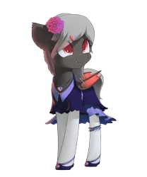 Size: 1500x1800 | Tagged: safe, artist:freeedon, derpibooru import, oc, oc:dusty fang, unofficial characters only, bat pony, pony, bat pony oc, clothes, commission, dress, fangs, female, flower, flower in hair, folded wings, garter, goth, gothic, head turn, jewelry, looking away, looking up, mare, necklace, shoes, simple background, socks, solo, stockings, thigh highs, transparent background