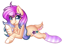 Size: 1200x890 | Tagged: safe, artist:sketchyhowl, derpibooru import, oc, unofficial characters only, deer pony, original species, pony, clothes, female, mare, prone, simple background, socks, solo, striped socks, tongue out, transparent background