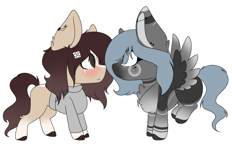 Size: 4500x3000 | Tagged: safe, artist:crazllana, derpibooru import, oc, oc:hiyori, oc:maude, unofficial characters only, earth pony, pegasus, pony, absurd resolution, chibi, clothes, female, high res, mare, simple background, transparent background