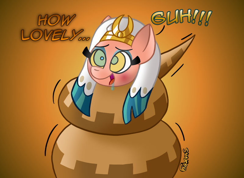 Size: 1000x730 | Tagged: safe, artist:snakeythingy, derpibooru import, idw, somnambula, pony, snake, legends of magic, spoiler:comic, spoiler:comiclom5, blushing, choking, coils, dialogue, drool, kaa eyes, mind control, swirly eyes