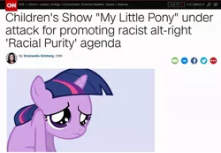 Size: 1024x708 | Tagged: safe, derpibooru import, twilight sparkle, human, pony, unicorn, alt-right, blatant lies, bust, cable news network, cnn, facebook, fake, fake news, faker than a three dollar bill, female, filly, filly twilight sparkle, frown, irl, irl human, looking at you, looking up, meta, photo, portrait, sad, sitting, slouching, smiling, solo, twitter, unicorn twilight, wat, younger