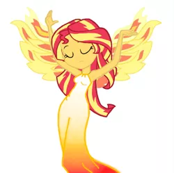 Size: 882x880 | Tagged: safe, artist:haleyc4629, derpibooru import, edit, sunset shimmer, phoenix, equestria girls, my past is not today, angel, armpits, beautiful, clothes, dress, fiery shimmer, no glow, phoenix wings, solo, vector