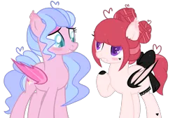 Size: 2323x1562 | Tagged: safe, artist:cloiepony, derpibooru import, oc, oc:blood garter, oc:glitzy glam, unofficial characters only, bat pony, pony, blushing, bow, female, garter, mare, simple background, tail bow, transparent background