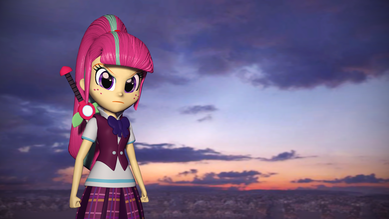 Size: 1920x1080 | Tagged: safe, artist:razethebeast, derpibooru import, sour sweet, equestria girls, 3d, clothes, cloud, crystal prep academy uniform, looking at you, outdoors, school uniform, serious, serious face, sky, solo, source filmmaker, sword, weapon