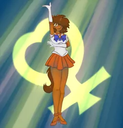 Size: 1792x1863 | Tagged: anthro, artist:marsminer, clothes, cosplay, costume, derpibooru import, oc, oc:venus spring, poc, pose, ribbon, safe, sailor moon, sailor scout, sailor venus, skirt, smiling, solo, unofficial characters only