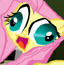 Size: 220x225 | Tagged: safe, derpibooru import, edit, fluttershy, pony, content-aware scale, cross-eyed, open mouth, scared, wat