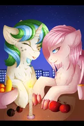 Size: 2000x3000 | Tagged: safe, artist:fkk, derpibooru import, oc, oc:crescent, oc:flameheart, unofficial characters only, dracony, hybrid, unicorn, commission, cute, evening, female, love, mare, ych result