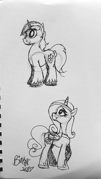 Size: 1836x3264 | Tagged: safe, artist:binkyt11, derpibooru import, princess cadance, shining armor, alicorn, pony, unicorn, female, male, mare, monochrome, signature, stallion, traditional art