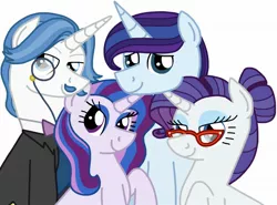 Size: 1986x1472 | Tagged: safe, artist:kindheart525, derpibooru import, fancypants, rarity, oc, oc:radiant jewel, oc:royal splendor, pony, unicorn, kindverse, alternate hairstyle, family, glasses, male, offspring, older, parent:fancypants, parent:rarity, parents:raripants, raripants, shipping, story included, straight