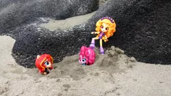 Size: 2064x1161 | Tagged: safe, artist:nightfly19, derpibooru import, adagio dazzle, pinkie pie, sunset shimmer, equestria girls, beach, doll, equestria girls minis, eqventures of the minis, irl, photo, toy