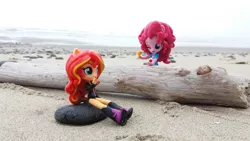 Size: 2064x1161 | Tagged: safe, artist:nightfly19, derpibooru import, pinkie pie, sunset shimmer, equestria girls, beach, doll, equestria girls minis, eqventures of the minis, irl, ocean, photo, toy