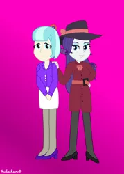 Size: 2500x3500 | Tagged: safe, artist:robukun, derpibooru import, coco pommel, rarity, equestria girls, detective, detective rarity, hat