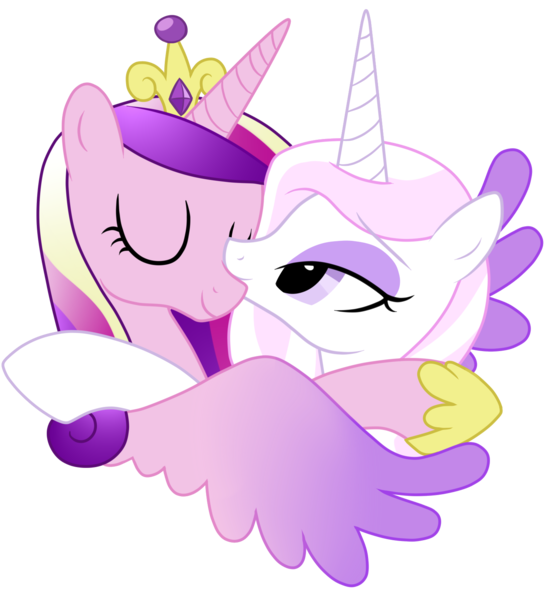 Size: 1428x1567 | Tagged: safe, artist:miatsukyyy, derpibooru import, fleur-de-lis, princess cadance, alicorn, pony, unicorn, crown, eyes closed, female, fleurdance, horn, hug, infidelity, jewelry, kissing, lesbian, mare, nuzzling, regalia, shipping, simple background, smiling, transparent background, winghug, wings