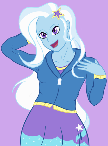 Size: 2304x3123 | Tagged: safe, artist:toughbluff, derpibooru import, trixie, equestria girls, female, open mouth, purple background, simple background, solo