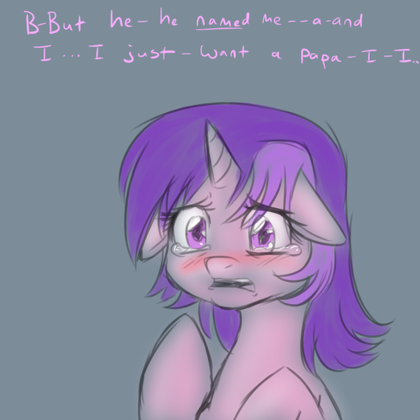 Size: 750x750 | Tagged: safe, artist:jitterbugjive, derpibooru import, amethyst star, pony, askdiscordwhooves, crying, discord whooves, floppy ears, sad, solo