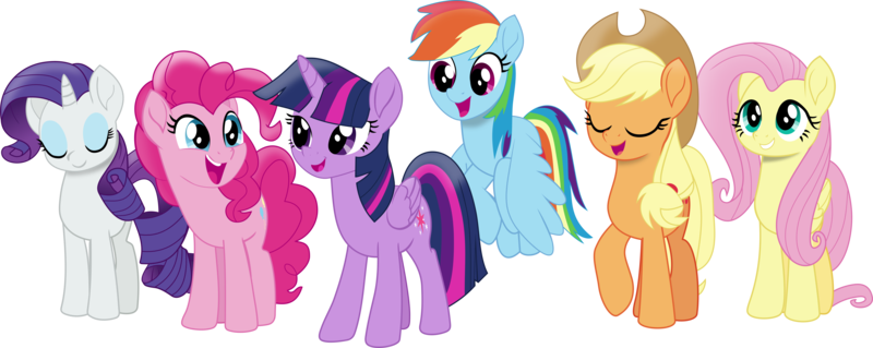 Size: 5781x2308 | Tagged: safe, artist:frownfactory, derpibooru import, applejack, fluttershy, pinkie pie, rainbow dash, rarity, twilight sparkle, twilight sparkle (alicorn), alicorn, earth pony, pegasus, pony, unicorn, my little pony: the movie, .svg available, absurd resolution, cowboy hat, eyes closed, female, folded wings, hat, mane six, mare, simple background, smiling, standing, svg, transparent background, vector, wings