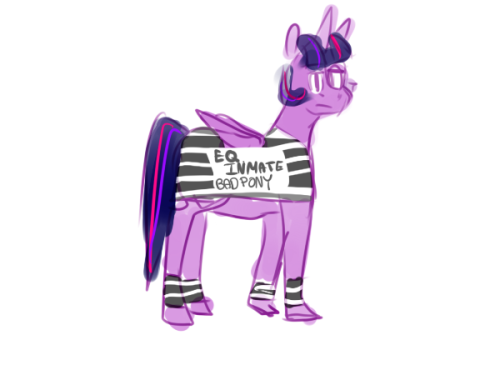 Size: 500x375 | Tagged: safe, artist:lesbianborzoi, derpibooru import, twilight sparkle, twilight sparkle (alicorn), alicorn, pony, clothes, prison outfit, prison stripes, solo