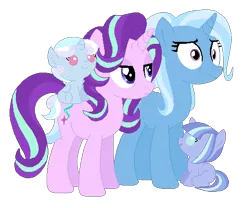 Size: 518x432 | Tagged: safe, artist:s1nb0y, derpibooru import, starlight glimmer, trixie, oc, pony, unicorn, family, female, lesbian, magical lesbian spawn, mare, mother and daughter, offspring, parent:starlight glimmer, parent:trixie, parents:startrix, shipping, simple background, startrix, transparent background