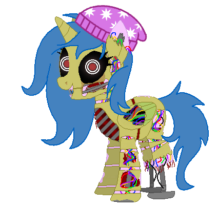 Size: 425x410 | Tagged: safe, artist:westrail642fan, derpibooru import, oc, oc:crystal sky, unofficial characters only, alicorn, pony, alicorn oc, animatronic, beanie, hat, spring-lock, spring-lock animatronic