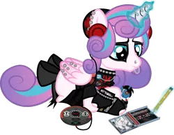 Size: 1476x1141 | Tagged: safe, artist:lightningbolt, derpibooru import, princess flurry heart, alicorn, pony, .svg available, blank flank, bow, bring me the horizon, cd, cd case, cd player, choker, clandestine industries, clothes, cobra starship, crossed hooves, drawing, drop dead clothing, ear piercing, earring, emo, eyeliner, eyeshadow, fall out boy, female, figure, fingerless gloves, folded wings, frank iero, gerard way, gloves, glowing horn, headphones, horn, horn piercing, in love, infatuation, it's a phase, jewelry, lip piercing, looking down, makeup, mare, matt pelissier, mikey way, my chemical romance, necklace, nose piercing, older, on the floor, painted horn, panic! at the disco, pencil, piercing, pointy ponies, portable cd player, princess emo heart, prone, ray toro, shirt, show accurate, simple background, smiling, socks, solo, spiked choker, spiked wristband, sticker, story included, striped socks, svg, t-shirt, tail bow, teenage flurry heart, teenager, the used, three cheers for sweet revenge, toy, transparent background, vector, wall of tags, wing piercing, wings, wristband