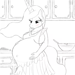 Size: 1024x1024 | Tagged: anthro, apron, artist:20thx5150, belly, big belly, blushing, clothes, cookie, derpibooru import, food, kitchen, preglestia, pregnant, princess celestia, safe