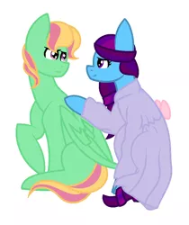 Size: 912x1088 | Tagged: safe, artist:midnightamber, derpibooru import, oc, oc:diva nuit, oc:windflower, unofficial characters only, pony, clothes, couple, dress, female, husband and wife, male, multiple pregnancy, oc x oc, offspring, offspring shipping, parent:coloratura, parent:sunflower, parent:zephyr breeze, parents:canon x oc, parents:zephyrflower, pregnant, shipping, simple background, straight, white background, worried