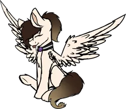 Size: 1024x885 | Tagged: safe, artist:fizzy2014, derpibooru import, oc, oc:roxy, unofficial characters only, pony, collar, eyes closed, female, mare, simple background, solo, spread wings, tongue out, transparent background, wings