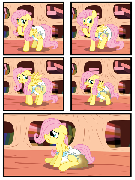 Size: 1800x2400 | Tagged: questionable, artist:fillyscoots42, derpibooru import, edit, editor:mrdoctorderpy, fluttershy, pony, age regression, comic, cute, diaper, diaper fetish, fetish, messing, messy diaper, pissing, poofy diaper, poop, pooping, poopy diaper, shyabetes, transformation, urine, wet diaper, wetting
