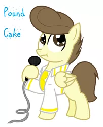 Size: 778x958 | Tagged: safe, artist:shera5, derpibooru import, pound cake, pony, cute, elvis presley, handsome, microphone, older, outfit, pompadour