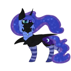 Size: 2560x2560 | Tagged: safe, artist:brokensilence, derpibooru import, nightmare moon, pony, armor, chest fluff, clothes, cute, moonabetes, one eye closed, pouting, simple background, socks, solo, striped socks, thigh highs, transparent background, tsundere, tsundere moon
