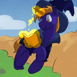 Size: 700x700 | Tagged: safe, artist:goat train, deleted from derpibooru, derpibooru import, oc, oc:star bright, unofficial characters only, pony, book, colored sketch, commission, cosmic wizard, macro, magic, male, mega giant, reading, solo, stallion, telekinesis