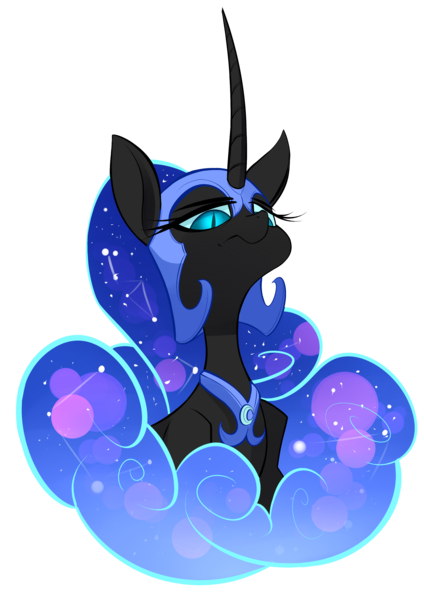 Size: 2480x3507 | Tagged: safe, derpibooru import, nightmare moon, alicorn, pony, bust, constellation, ethereal mane, galaxy mane, simple background, solo, transparent background