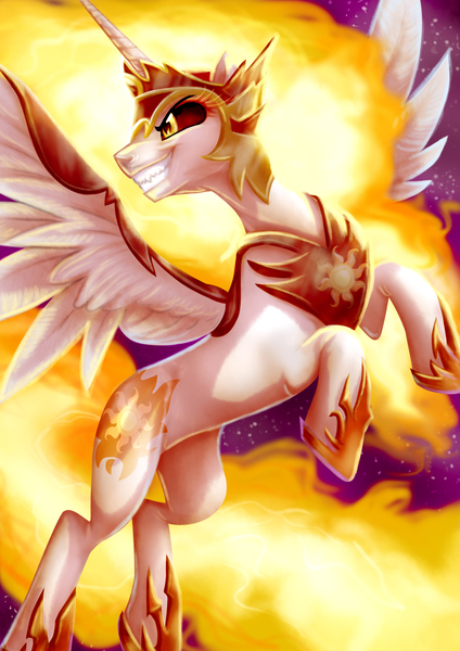 Size: 2480x3507 | Tagged: safe, artist:yulyeen, derpibooru import, daybreaker, alicorn, pony, a royal problem, armor, female, mane of fire, mare, solo