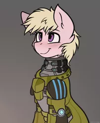 Size: 1280x1579 | Tagged: safe, artist:whitepone, derpibooru import, oc, unofficial characters only, pony, armor, blushing, clothes, commission, male, simple background, sitting, solo, stallion