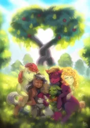 Size: 2480x3508 | Tagged: safe, artist:spirit-alu, derpibooru import, apple bloom, applejack, big macintosh, bright mac, grand pear, granny smith, pear butter, earth pony, ghost, pony, the perfect pear, apple family, apple siblings, apple sisters, brightbutter, brother and sister, father and daughter, father and son, father and son-in-law, female, filly, grandfather and grandchild, grandfather and granddaughter, grandfather and grandson, grandmother and grandchild, grandmother and granddaughter, grandmother and grandson, group hug, hug, husband and wife, intertwined trees, leaves, male, mare, mother and child, mother and daughter, mother and daughter-in-law, mother and son, shipping, siblings, sisters, smiling, stallion, straight, the whole apple family, tree, wall of tags