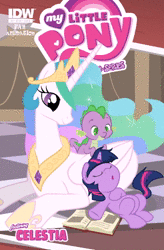 Size: 328x500 | Tagged: safe, artist:alanquest, derpibooru import, idw, princess celestia, spike, twilight sparkle, dragon, alanquest is trying to murder us, animated, baby, baby spike, blinking, book, cute, cutelestia, daaaaaaaaaaaw, female, filly, filly twilight sparkle, hnnng, kissing, missing cutie mark, momlestia, no sound, on back, prone, sleeping, smiling, snoring, spikabetes, spikelove, twiabetes, weapons-grade cute, webm, younger