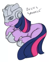 Size: 1024x1280 | Tagged: safe, artist:ponyfox, derpibooru import, twilight sparkle, pony, crossover, female, gundam wing, prone, simple background, solo, white background, zechs merquise