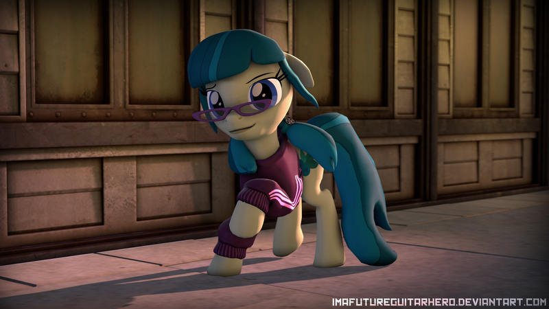 Size: 9600x5400 | Tagged: safe, alternate version, artist:imafutureguitarhero, derpibooru import, juniper montage, ponified, pony, equestria girls, spoiler:eqg specials, 3d, absurd resolution, adidas, clothes, equestria girls ponified, glasses, hoodie, looking at you, raised hoof, sidewalk, smiling, solo, source filmmaker, tracksuit, wallpaper