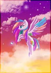 Size: 1632x2356 | Tagged: safe, artist:lyrakitty, derpibooru import, oc, oc:starblaze, unofficial characters only, pegasus, pony, cloud, flying, solo