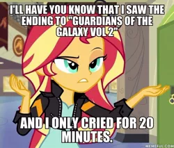 Size: 600x512 | Tagged: safe, derpibooru import, edit, edited screencap, screencap, sunset shimmer, equestria girls, friendship games, guardians of the galaxy, image macro, meme, no weenies allowed, spoilers for another series, spongebob squarepants