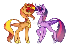 Size: 1280x800 | Tagged: safe, artist:miiv12, derpibooru import, sunset shimmer, twilight sparkle, twilight sparkle (alicorn), alicorn, pony, alicornified, alternate universe, base used, female, future, lesbian, race swap, shimmercorn, shipping, simple background, sunsetsparkle, transparent background