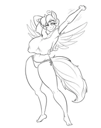 Size: 1294x1630 | Tagged: anthro, artist:kaboozle, breasts, clothes, derpibooru import, female, monochrome, oc, oc:young weird, pegasus, plantigrade anthro, solo, solo female, suggestive, unofficial characters only, wide hips