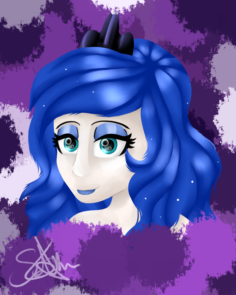 Size: 2000x2500 | Tagged: abstract background, artist:saturnstar14, bust, derpibooru import, female, human, humanized, portrait, princess luna, safe, solo